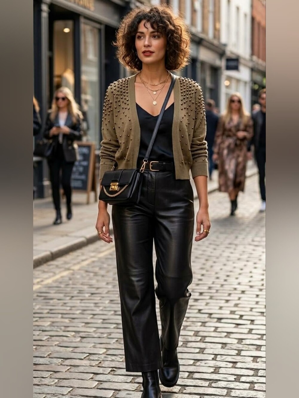 H&M Olive Green open knit cardigan with beads S